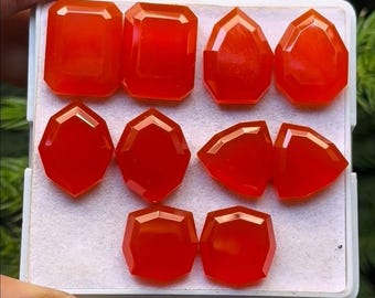 AAA Quality Orange Chalcedony Pairs Flat Back Step Cut Slice mix Shape, Size- 14 to 18 mm , 5 Pairs lot