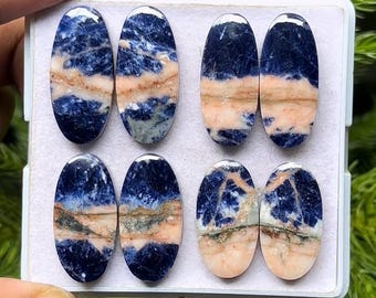 Sodalith Oval Cabochons: Natürliche Edelstein Paare (22-26 mm) - 4 Paare
