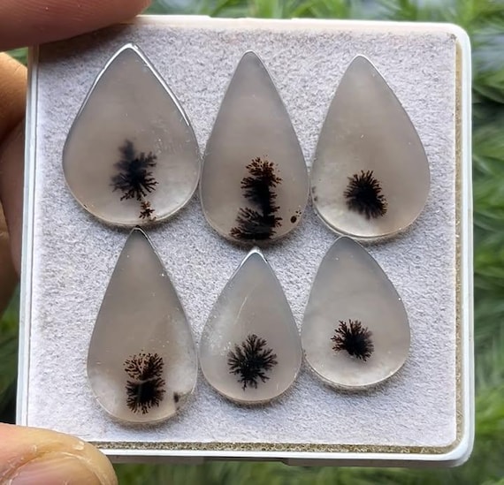 Scenic Agate Gemstone: Pear Cabochons, 6 Piece Lot (16.5-21.5 mm)