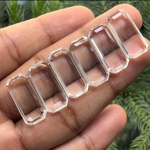 Natural Clear Quartz (Crystal) Flat Back Both Side Step Cut Slice Hexagon Shape, Size- 10x21 mm , 6 Piece lot