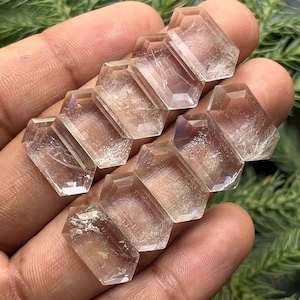 Natural Inclusion Clear Quartz Flat Back Step Cut Slice Hexagon Shape, Size- 9x18 mm , 10 Piece lot , C-4