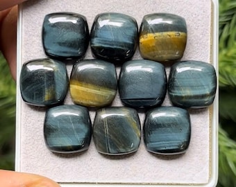 Natural tiger eye Cabochons Cushion shape Flat Back Gemstone size - 12x12 mm, 10 Piece Lot