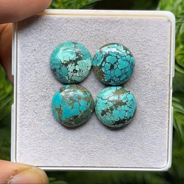 Natural Tibetan turquoise Cabochons Round shape Flat Back Gemstone size - 13x13 mm, 4 Piece Lot
