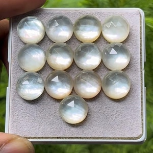 Natural Mother pearls With Himalayan Clear Quartz Doublet Flat Back rose Cut Slice Round Shape, Size- 10x10 mm , 13 Piece lot