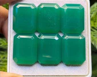 Calcédoine verte de qualité AAA, dos plat, coupe en tranches, forme octogonale, taille - 14 x 18 mm, lot de 6 pièces