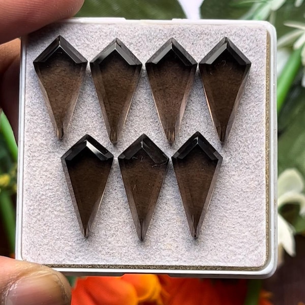 Natural Smokey quartz Flat Back step cut Slice hexagon Shape, Size- 10x20 mm , 7 Piece