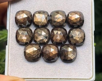 Safira Golden Sheen: 10 x 10 mm, corte rosa almofada, lote com 11 peças