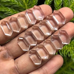 Natural Clear Quartz ( Crystal ) Flat Back Step Cut Slice Hexagon Shape, Size- 8x16 mm , 16 Piece lot