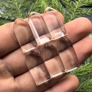 Natural Clear Quartz (Crystal) Flat Back Step Cut Slice Fancy Shape, Size- 12x25 mm , 6 Piece lot