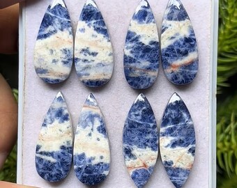 Sodalith Cabochon Paare: Flache Edelstein-Mix (27-29 mm, 4 Paare