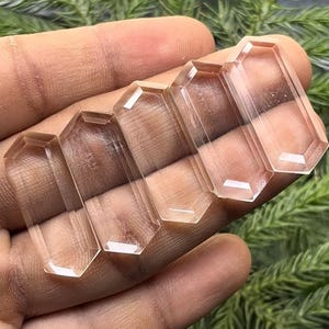 Natural Clear Quartz (Crystal) Flat Back Step Cut Slice Hexagon Shape, Size- 12x30 mm , 5 Piece lot