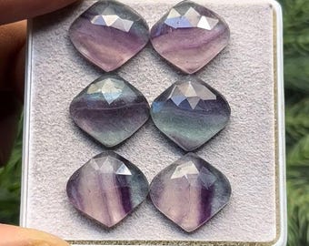 Fluorite Rose Cut Slices: Flat Back Gemstones (15x15 mm, 6 Piece Lot)
