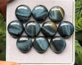 Natural tiger eye Cabochons Round shape Flat Back Gemstone size - 12x12 mm, 10 Piece Lot