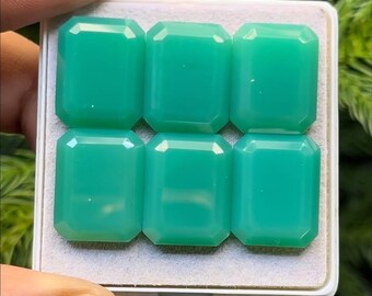 Calcédoine de chrysoprase de qualité AAA, dos plat, coupe en tranches, forme octogonale, dimensions - 14 x 18 mm, lot de 6 pièces