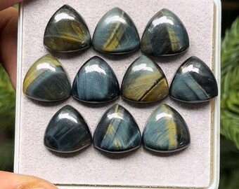 Natural tiger eye Cabochons Trillion shape Flat Back Gemstone size - 12x12 mm, 10 Piece Lot