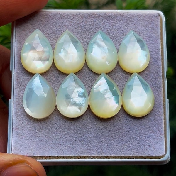 Pear Shape Mother of Pearl Cabochons: Flat Back Rose Cut (10x14 mm, 8 Piece)