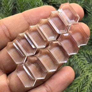 Natural Clear Quartz (Crystal) Flat Back Step Cut Slice Hexagon Shape, Size- 9x18 mm , 12 Piece lot