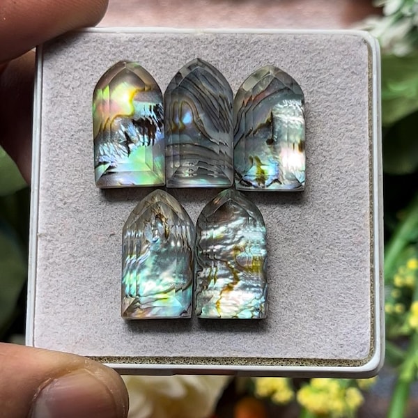 Natural Abalone Shell With Himalayan Clear Quartz Doublet Flat Back step Cut Slice fancy Shape, Size-10x18 mm , 5 Piece lot