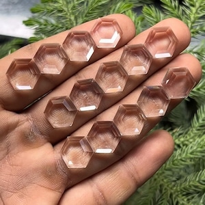 Natural Clear Quartz (Crystal) Flat Back Step Cut Slice Hexagon Shape, Size- 12x12 mm , 14 Piece lot