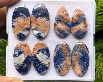 Sodalith Cabochon Paare: Edelsteine mit flacher Rückseite, gemischte Formen (4 Paare, 23-24 mm Lot)