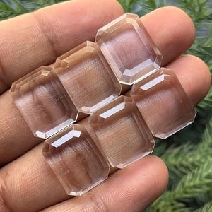 Natural Clear Quartz (Crystal) Flat Back Step Cut Slice Hexagon Shape, Size- 14x18 mm , 6 Piece lot