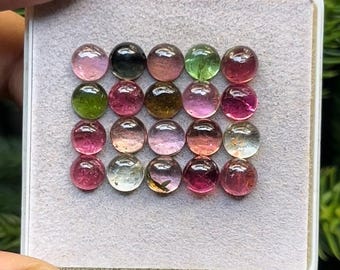 Naturliga multiturmalin-cabochoner med platta baksidor, lösa ädelstenar, runda, storlek - 6 x 6 mm, 20 st.