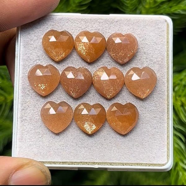Peach Moonstone Heart Slices: 10x10mm Gemstone Lot