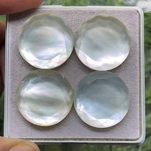 Natural Mother pearls With Himalayan Clear Quartz Doublet Flat Back Cut Slice Round Shape, Size- 20x20 mm , 4 Piece lot