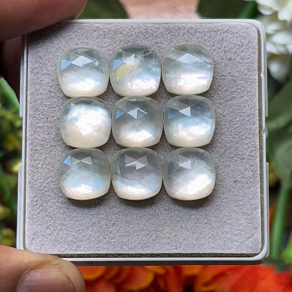 Natural mother of pearl with crystal Doublet Flat Back Rose Cut Slice cushion Shape, Size-10x10 mm , 9 Piece lot