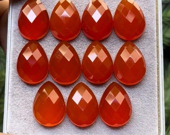 Orange Chalcedony Pear Cabochons: Checker Cut, 10x14mm (11 Piece Lot)