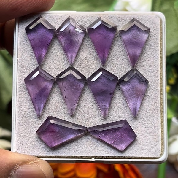 Natural Amethyst Flat Back step cut Slice kite Shape, Size- 10x16 mm , 10 Pieces lot