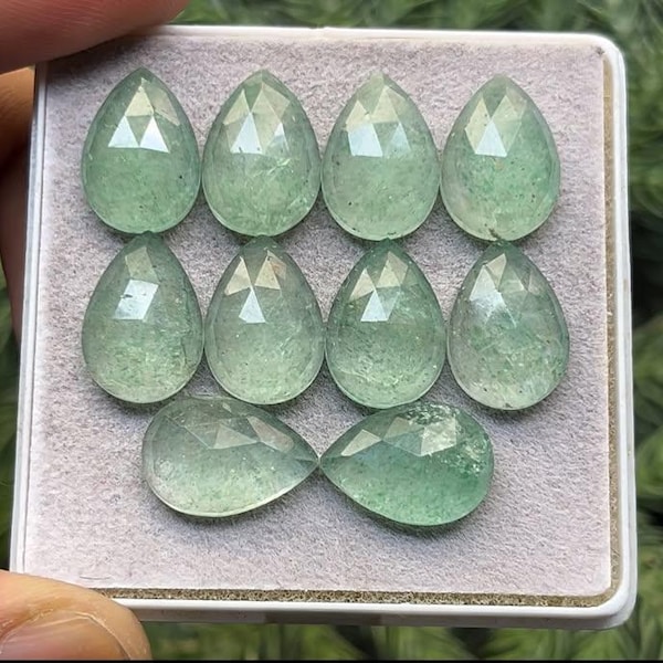 Prehnite Pear Cabochons: Green Gemstone Slices (10x14 mm, 10 Piece Lot)