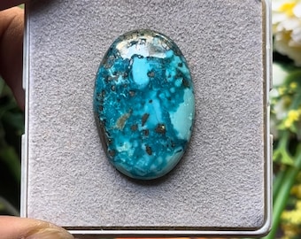Natural Turquoise with Pyrite Cabochons: Oval Gemstone ( 30x20x5 mm )