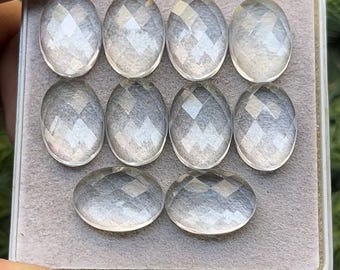 Natural Clear Quartz (Crystal) Flat Back Checker Cut Slice Oval Shape, Size- 10x14 mm , 10 Piece lot