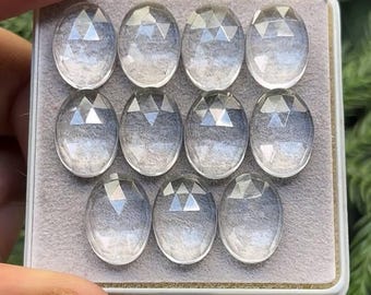 Natural Clear Quartz (Crystal) Flat Back Rose Cut Slice Oval Shape, Size- 10x14 mm , 11 Piece lot