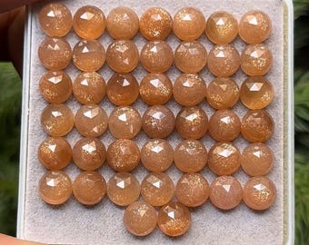 Peach Moonstone Flat Back Slices: 6x6mm Rose Cut, 44 Piece Lot