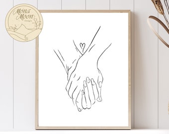 Line drawing print, Holding hands print, Hands line art, Line art,  Couple hands print, Line poster, Line sketch, Black lines art, Printable