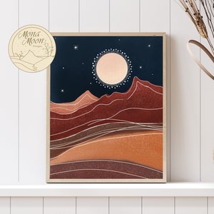 Terracotta Moon Mountain Wall Art, Mid Century Modern Desert Print, Mountain Print, Boho Desert Wall Art, Abstract Wall Art, Boho Decor