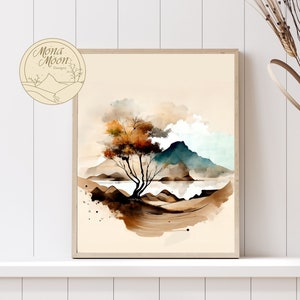 Boho Mountain Wall Art Print | Vibrant and Unique Mid Century Modern Desert Decor | Desert Sunset Printable Art | Terracotta Home Art