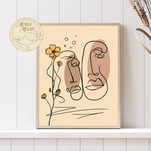 Woman and Man Faces Line Art, Abstract Faces, Drawing Print, Minimal Print, Mid Century Modern Art, Fine Line Print, Abstract Wall Art