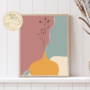 Bohemian Wall Art, Terracotta Vase, Mid Century Modern Print, Living Room Wall Art, Minimalist Art Print, Modern Geometric Shapes