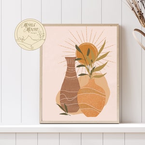 Bohemian Wall Art, Terracotta Vases, Mid Century Modern Print, Minimalist Art Print, Modern Geometric Shapes, Living Room Wall Art