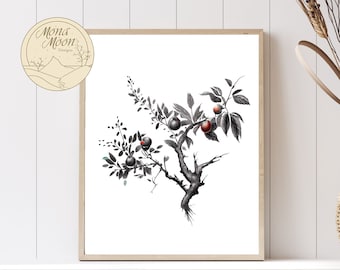 Apple Tree Illustration | Neutral Farmhouse Kitchen Wall Art | PRINTABLE Digital Print | Perfect for Home Decor | Rustic Digital Download