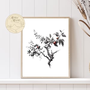 Apple Tree Illustration | Neutral Farmhouse Kitchen Wall Art | PRINTABLE Digital Print | Perfect for Home Decor | Rustic Digital Download