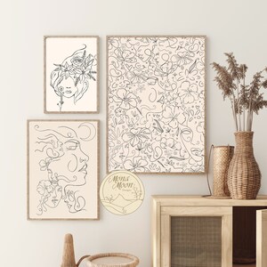 Print Set of 3 Woman Faces, Woman Line Art, Minimal Print, Mid Century Modern Art, Fine Line Art Print, Modern Abstract Wall Art