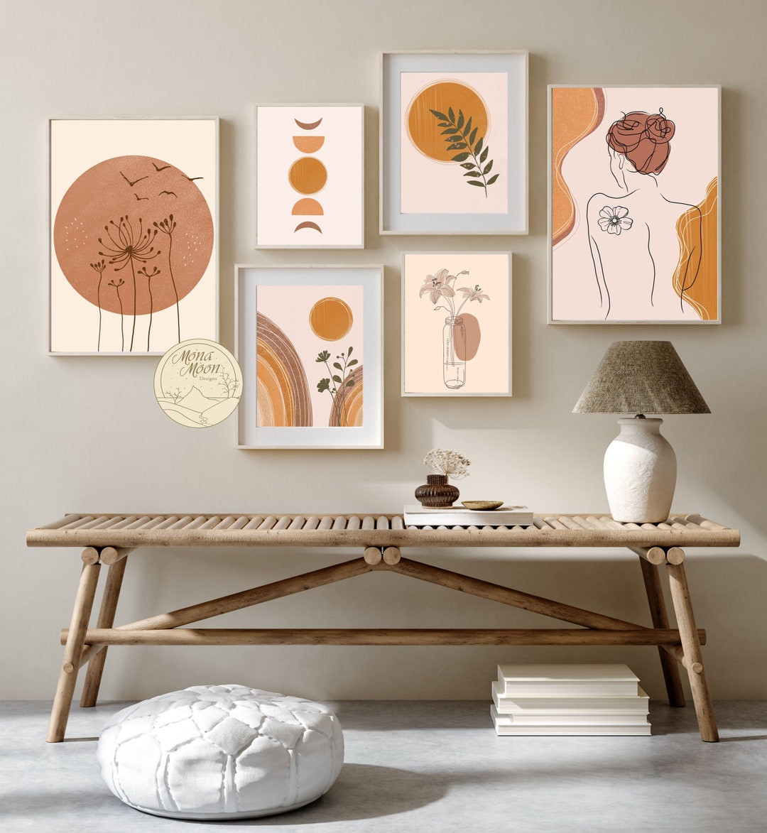 Wall Art Set of 6 Prints, Abstract Boho Art Set of 6, Mid Century ...