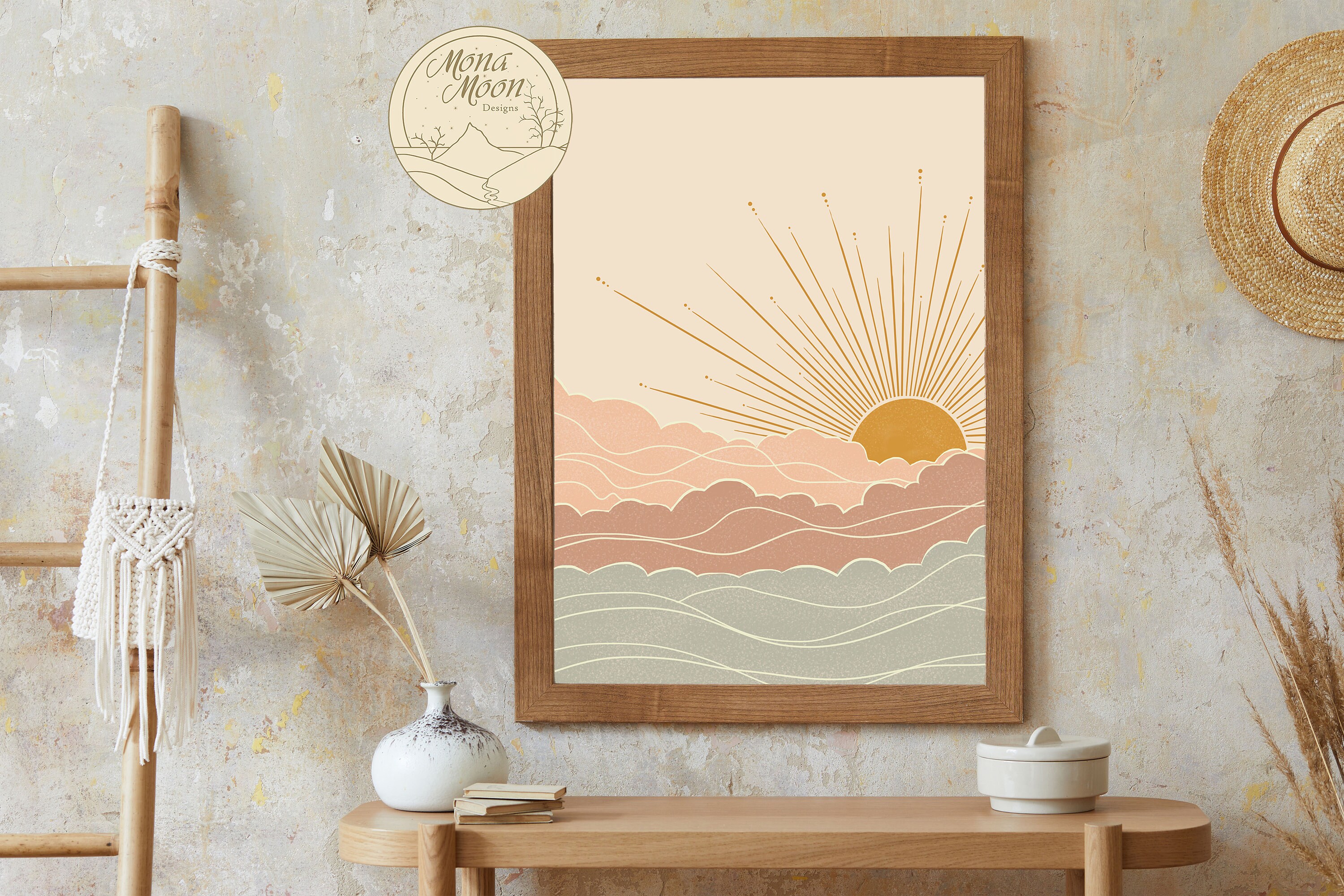 Print Set of 3 Woman Man Sunset and Face Mid Century Modern - Etsy