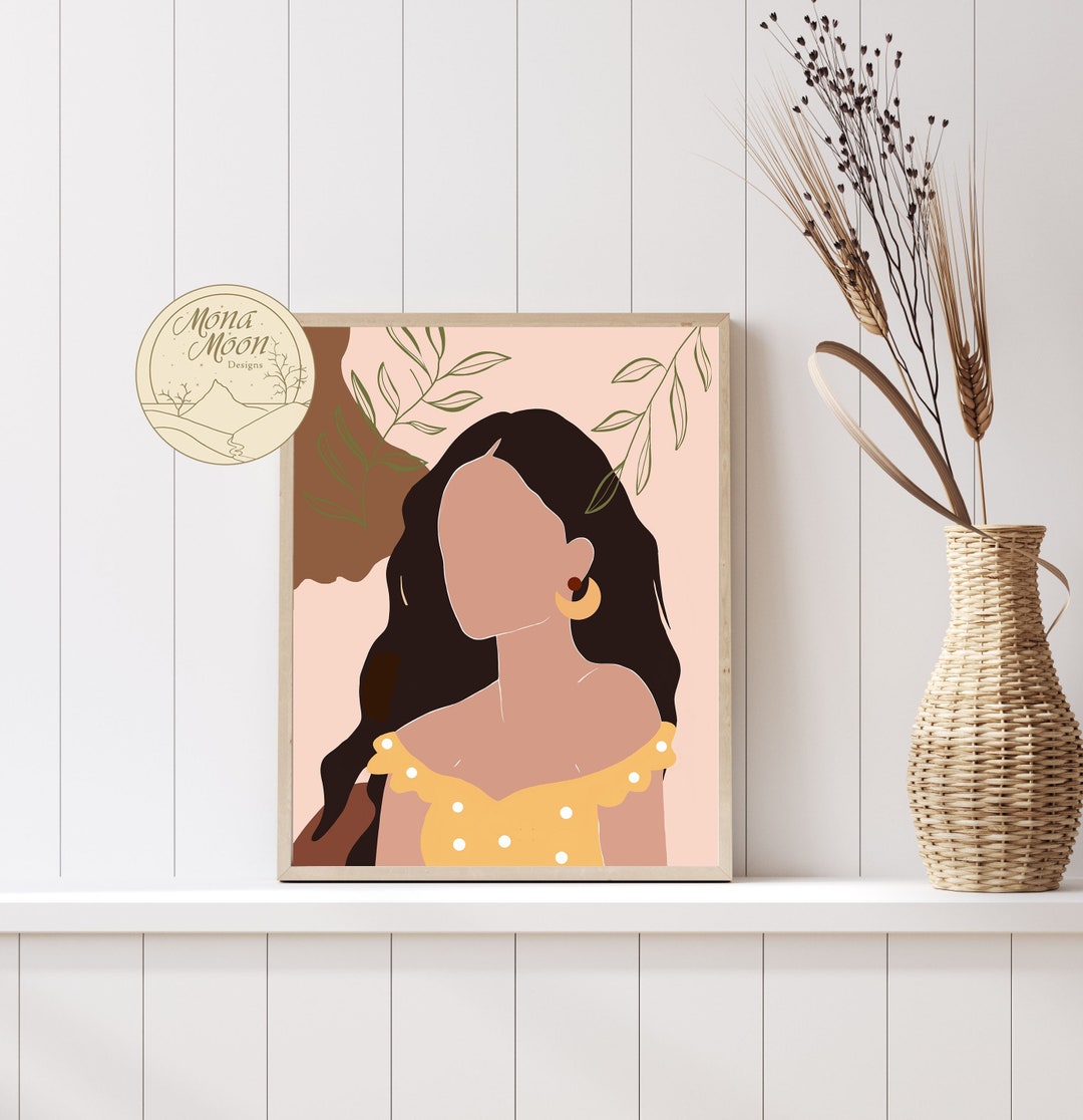 Boho Woman Art Print, Minimal Earth Tones Wall Art, Abstract Female ...