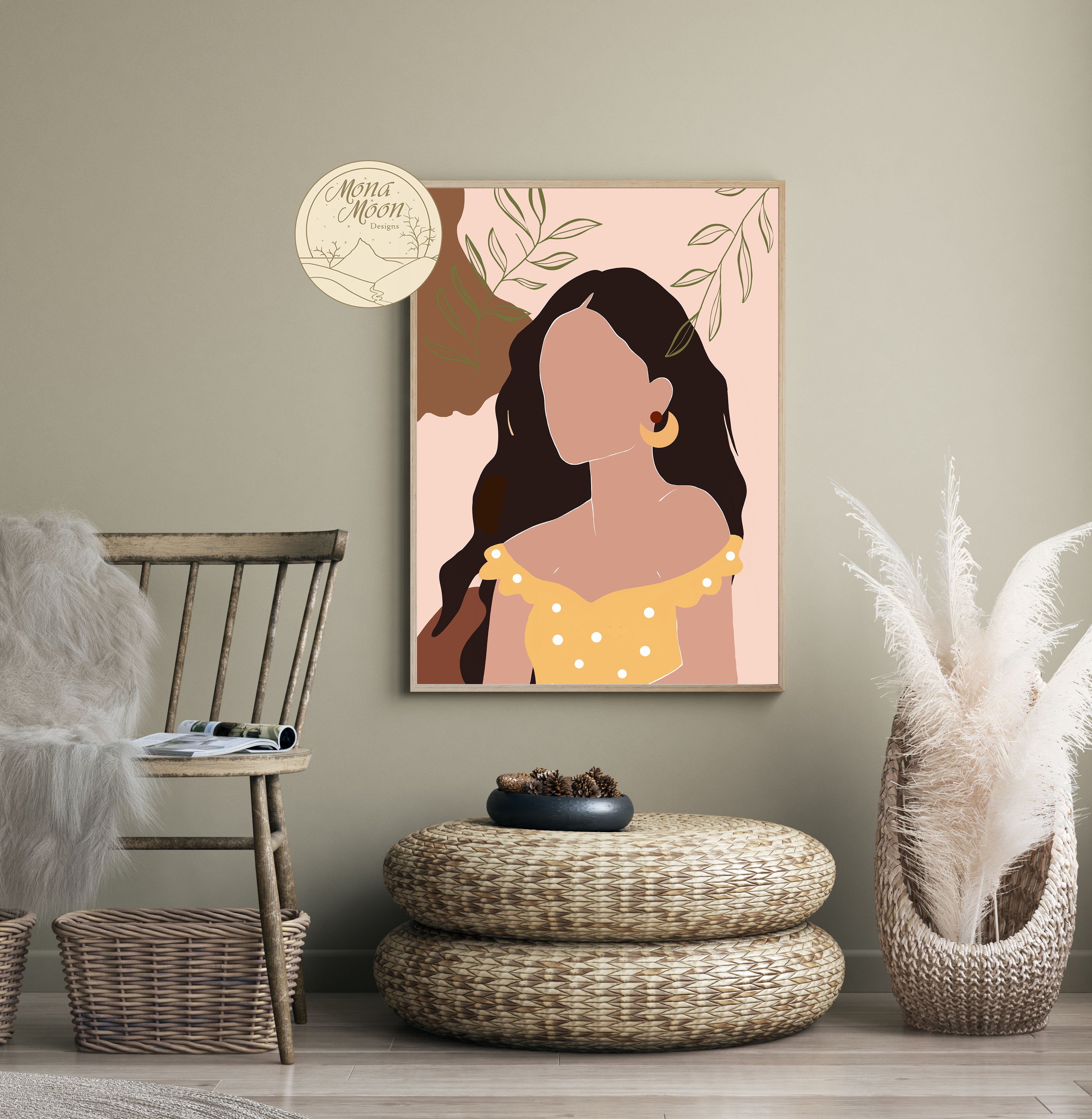 Boho Woman Art Print, Minimal Earth Tones Wall Art, Abstract Female ...