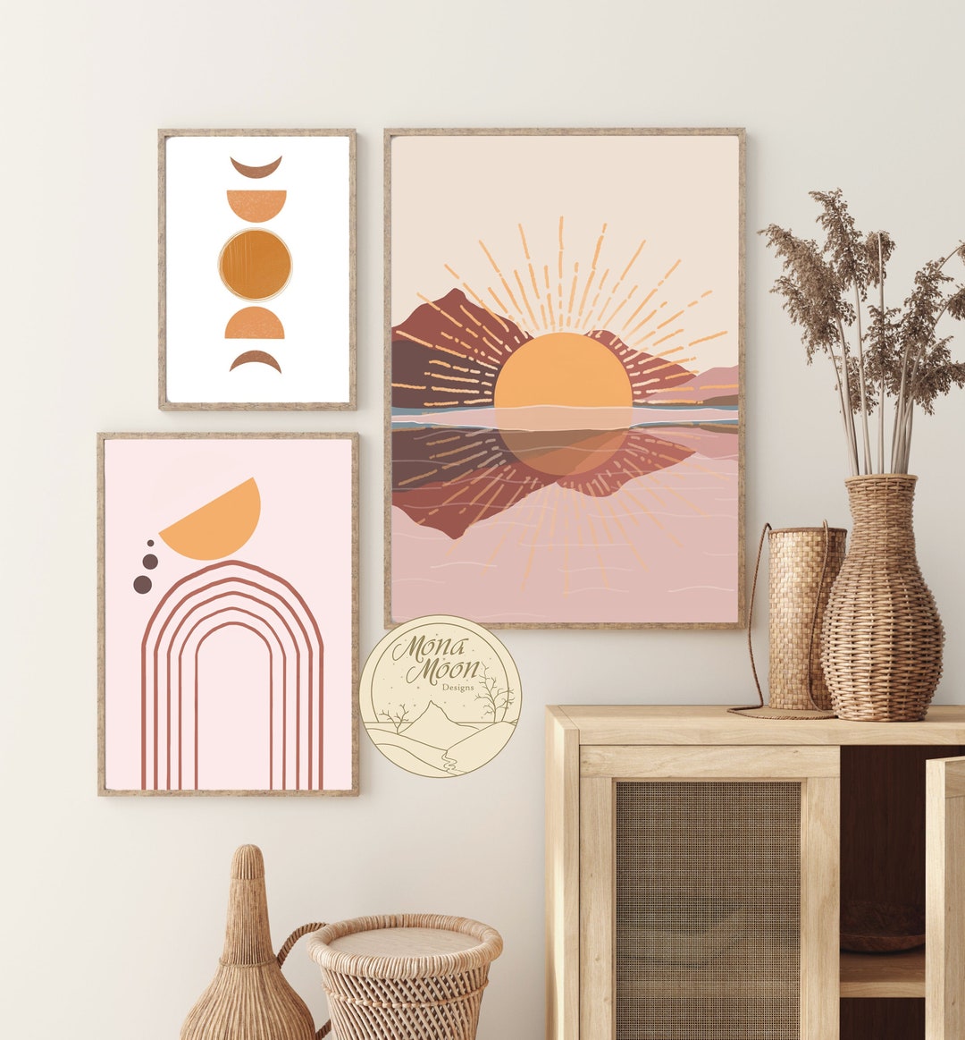 Terracotta Wall Art Set of 3 Prints, Mid Century Modern Print, Boho ...